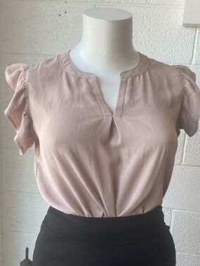 Zenana Outfitters Blush Pink Ruffle Sleeve Split-Neck Blouse